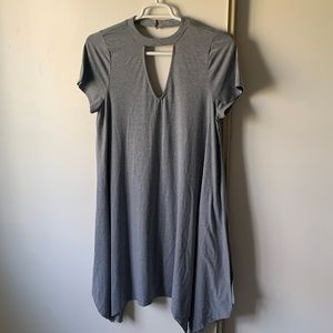 Gray handkerchief dress with 2 button details on the back of the neck!